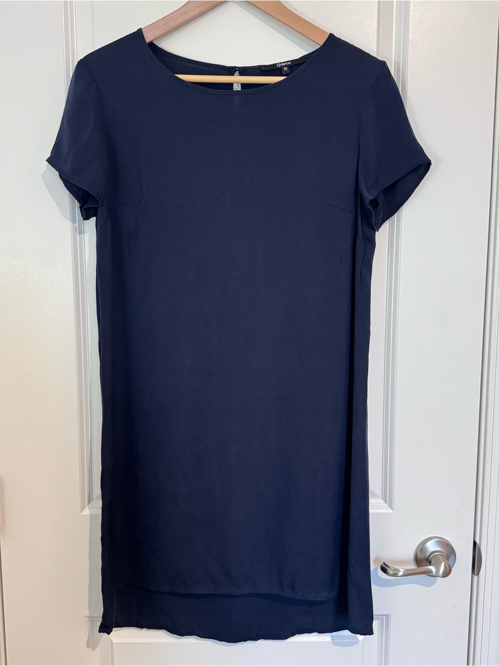 Quince Silk T-Shirt Dress Small Navy Blue High Low Short Sleeve Classic Casual - Picture 2 of 6